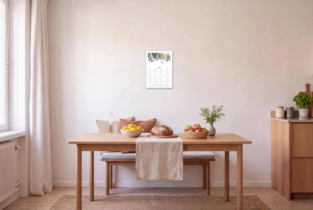 Постер «Зимний лес» в интерьере: кухня