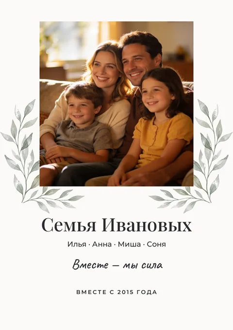Постер «Семейный постер в листьях»